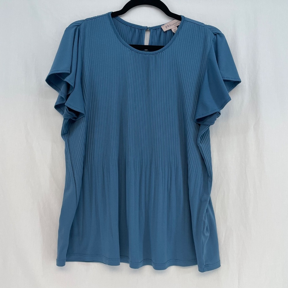 Philosophy Republic Clothing Short Sleeve Top Blue Women’s Size Large - Picture 2 of 12